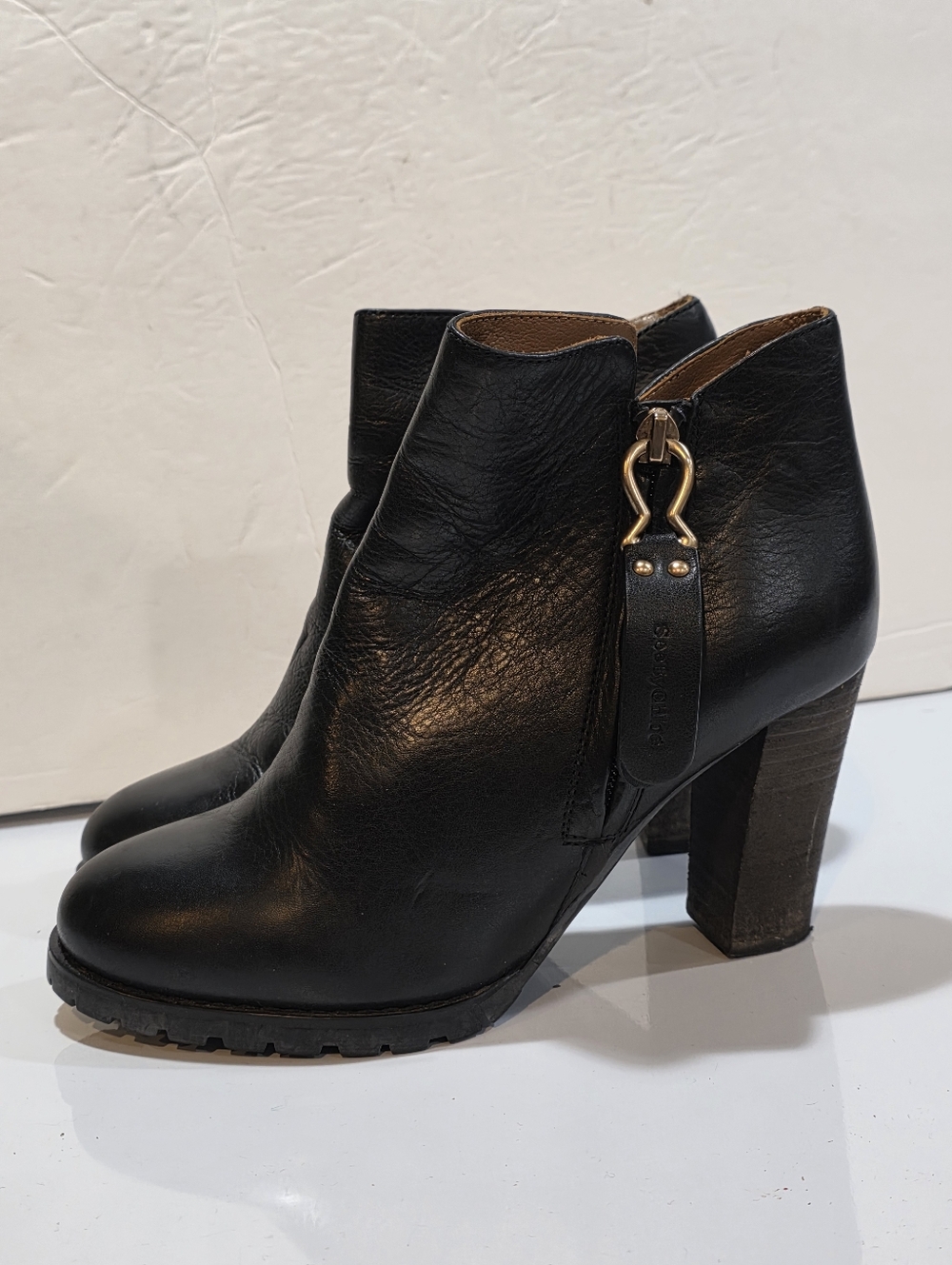 See By Chloé Black Leather Moto Ankle Booties EU 36 (US 5.5–6) Chunky Lug Heel